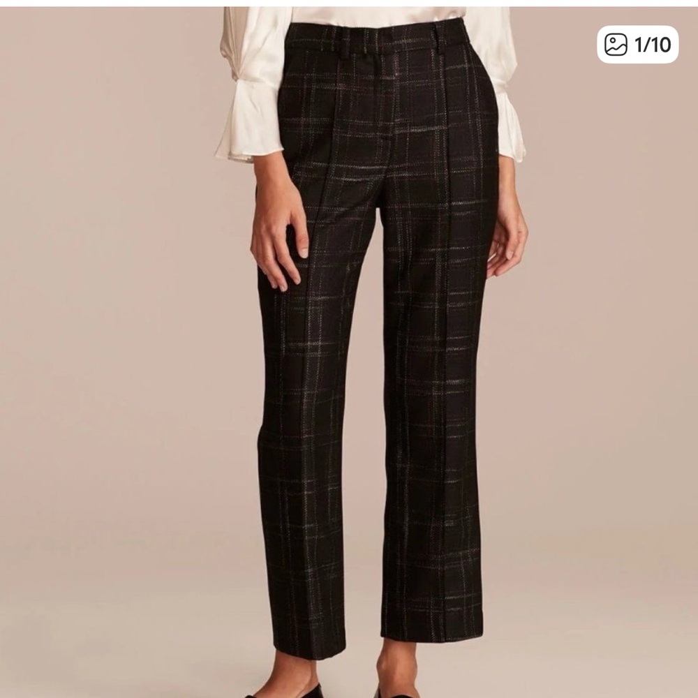 Rebecca Taylor Crosshatch Wool Plaid Trousers 6 black pants